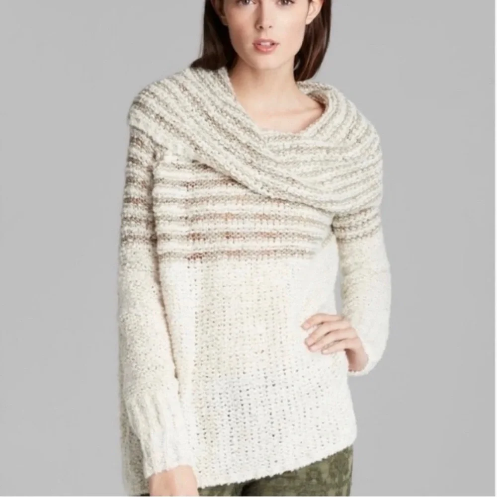 Free People Cream and Gray Cowl Neck Sweater